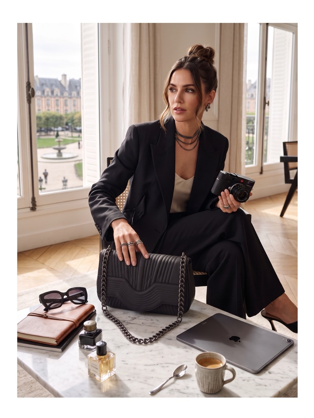 VanEli ❁ Sophisticated Metallic Gunmetal Chain Handle Bag Handbag ❁ Shiny Black